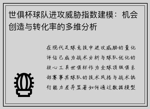 世俱杯球队进攻威胁指数建模：机会创造与转化率的多维分析